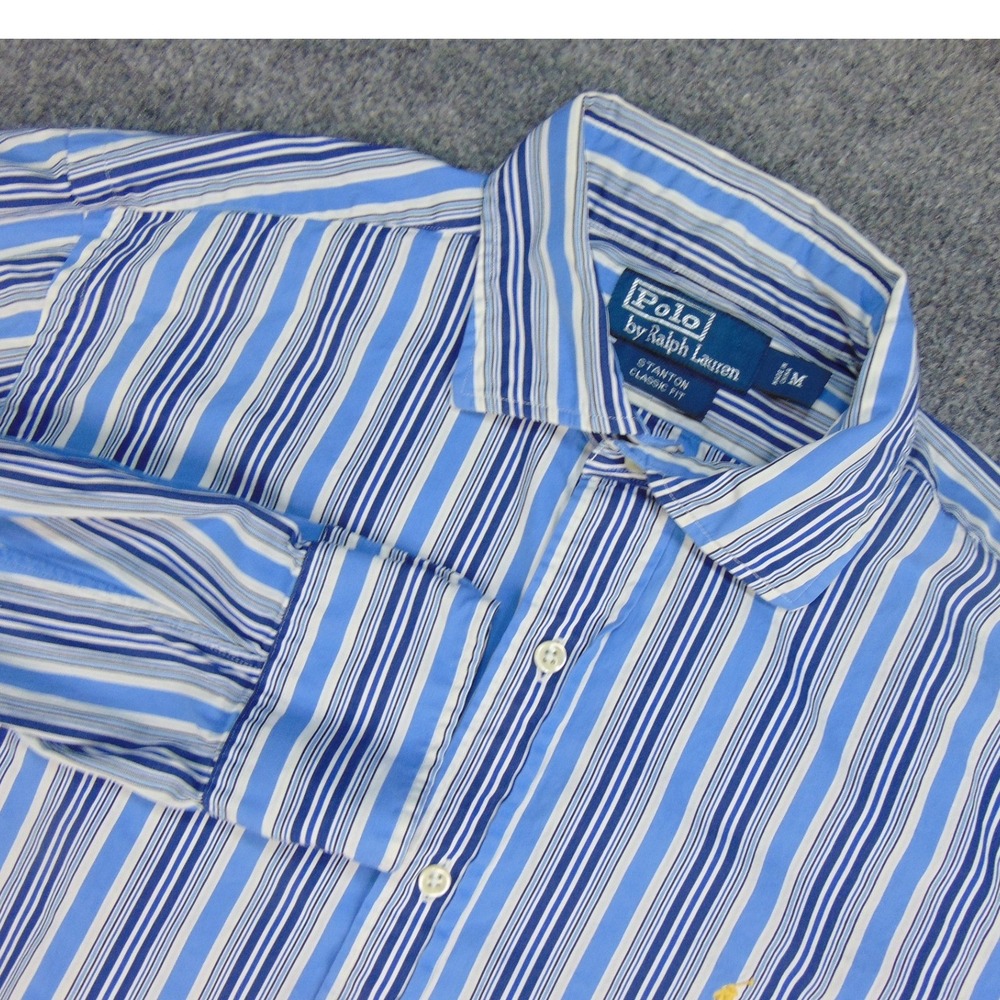 Polo Ralph Lauren Shirt Mens Medium Stanton Blue Striped Classic Fit Button Down